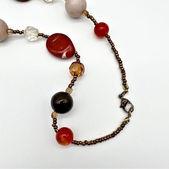 Natural Stone Acrylic Seed Bead Multicolor 36.5" Long Boho Fashion Necklace - Picture 7 of 11